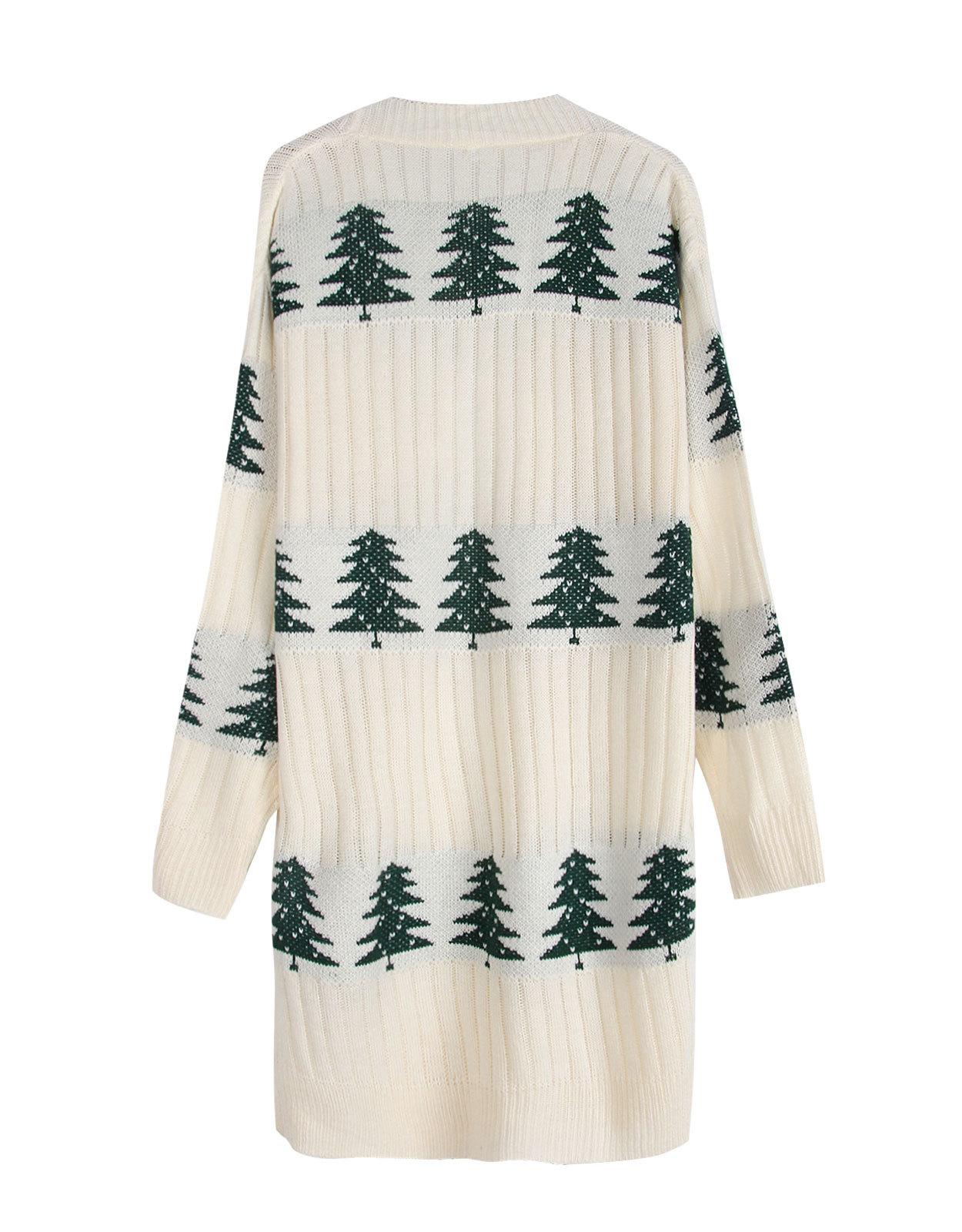 Womens Christmas Tree Pattern Long Cardigan Winter Open Front Knit Sweater